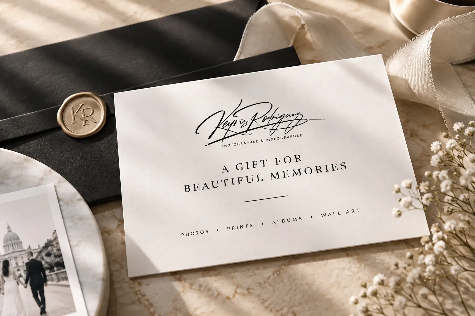 Elegant gift certificate stationery for photography sessions and prints